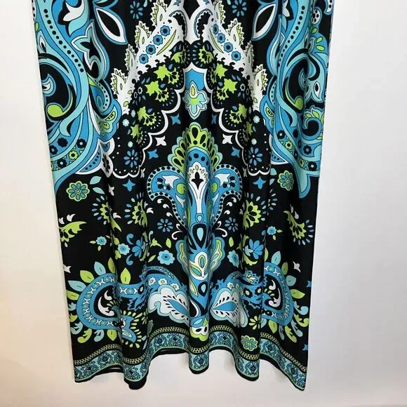 MSK Dress Womens Small Black blue green Strapless Paisley Print Floor Maxi - Picture 9 of 13